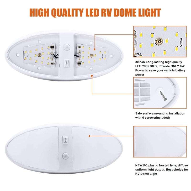 Facon Larger Oval RV Motion Sensor Light - 6W 480LM Warm White (3400K) 12V Interior Lighting, LED Ceiling Dome Lights for RV Bathroom Hallway Camper Boat - Image 4